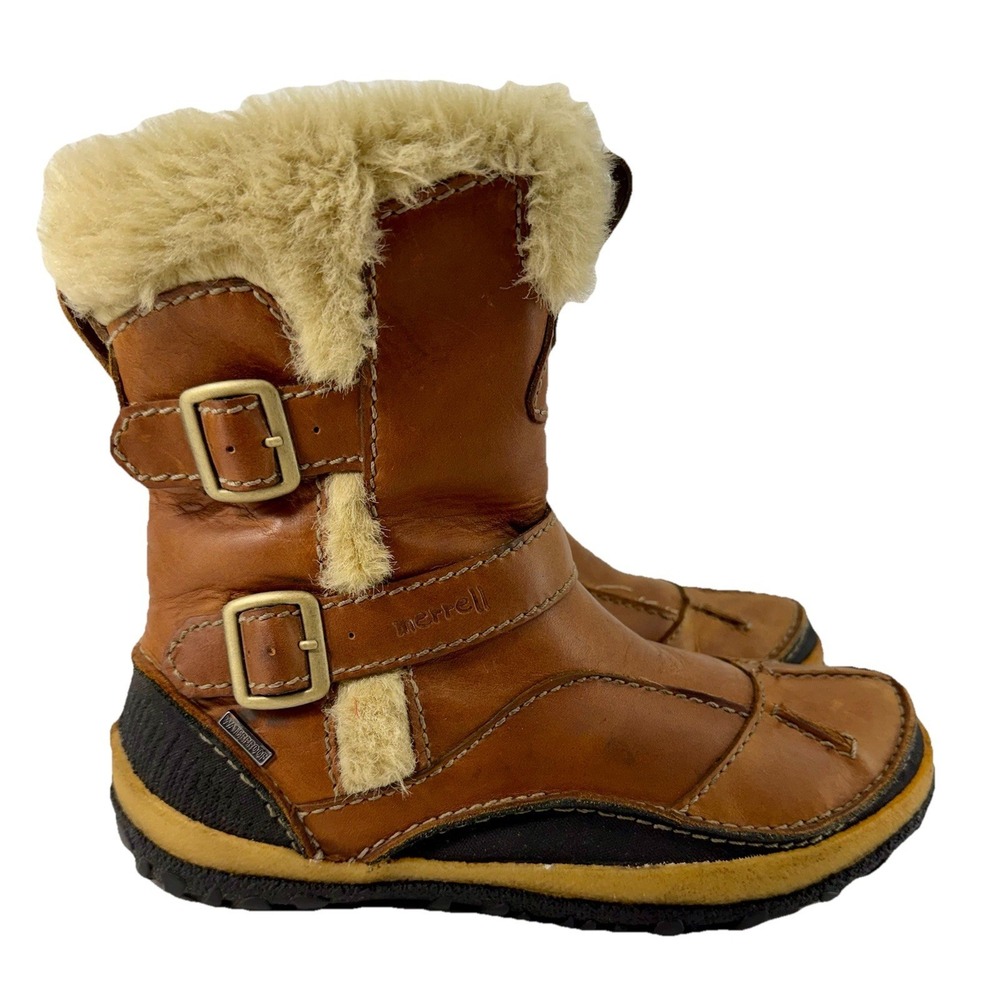 Merrell Taiga Buckle Boots Brown‎ Leather Insulated Side Zip Women's Size 7.5